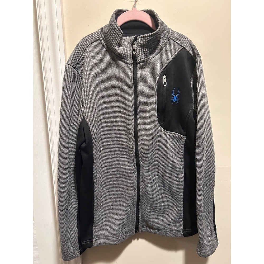 Spyder Kids Jacket Size 10-12 Gray with Black Side Panels Full Zip